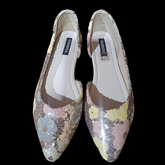 Shoes - Women's Sequin Flats - Multicolor‎
